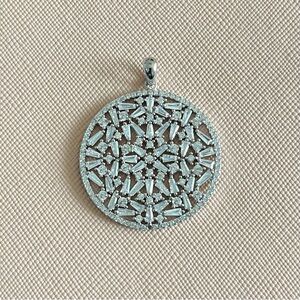 925 Sterling Silver CZ Micro Pave Scattered Baguette Disc Round Circle Pendant